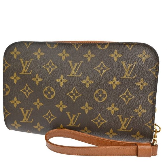 LOUIS VUITTON Orsay Clutch Hand Bag Monogram Leather Brown France - Picture 1 of 14